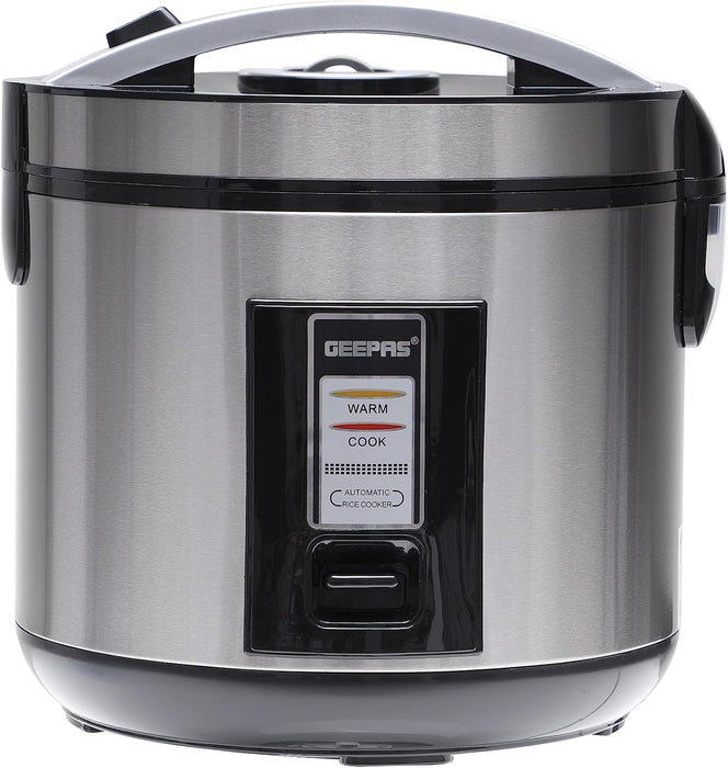Geepas 1.8L Stainless Steel Rice Cooker- GRC4330| 700W, Non-Stick Inner Pot | Cook/Steam/Keep Warm Functions, Make Rice and Steam Healthy Vegetables | 2-Year Warranty