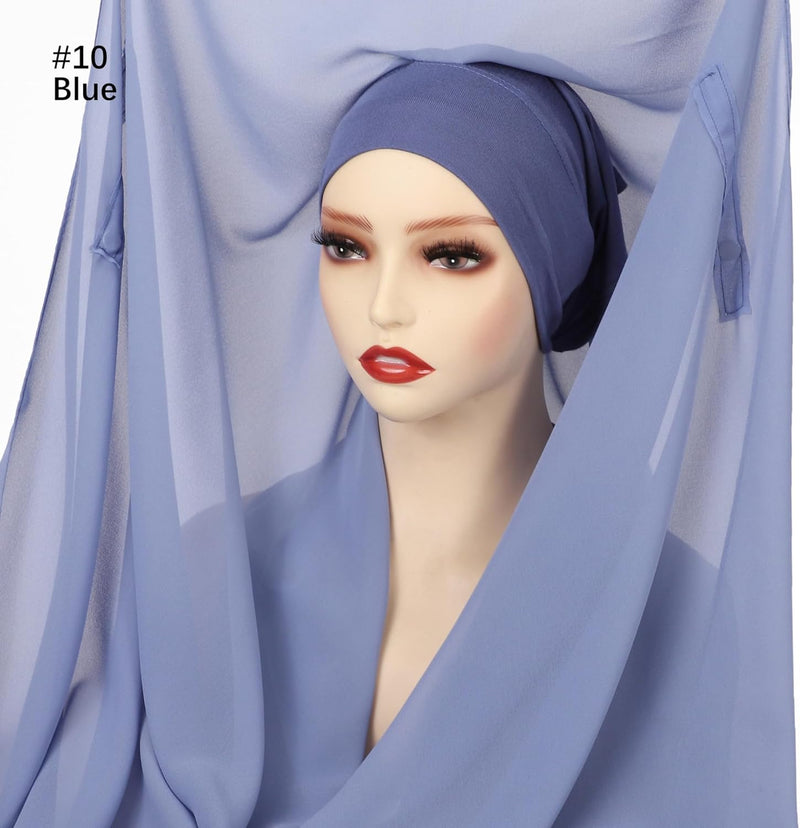 HURESON Instant Chiffon Hijab Set 3-in-1 Hijabs Scarf with Built-in Magnets and Undercap Head Wraps with Model Cap