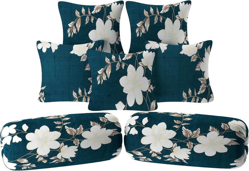 TIB Presents Flannel Warm Diwan Cover Set, 1 Single Bedsheet (60 x 90 inch), 5 Pillows (16 x 16 inch), 2 Bolster Covers (16 x 32 inch) (Triangle Black)