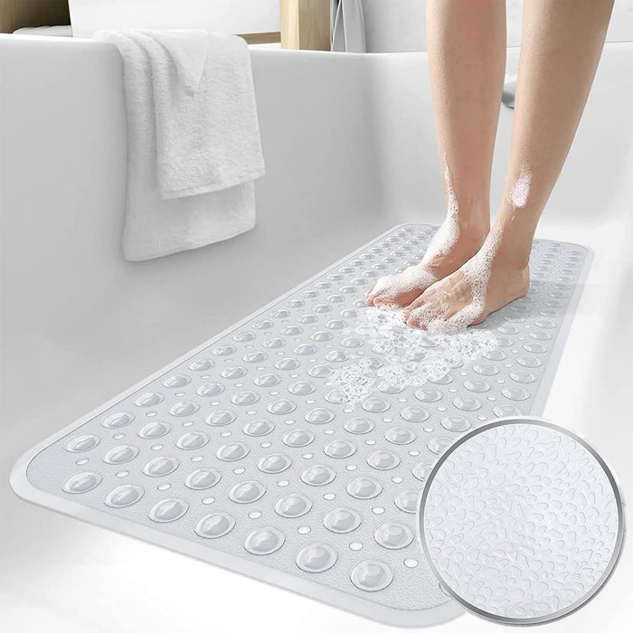 ikeoat Bathtub Mats for Shower Tub, Extra Long Non-Slip Bath Tub Mat with Suction Cups and Drain Holes, 100x40cm Shower Mat for Bathroom Washable, Clear