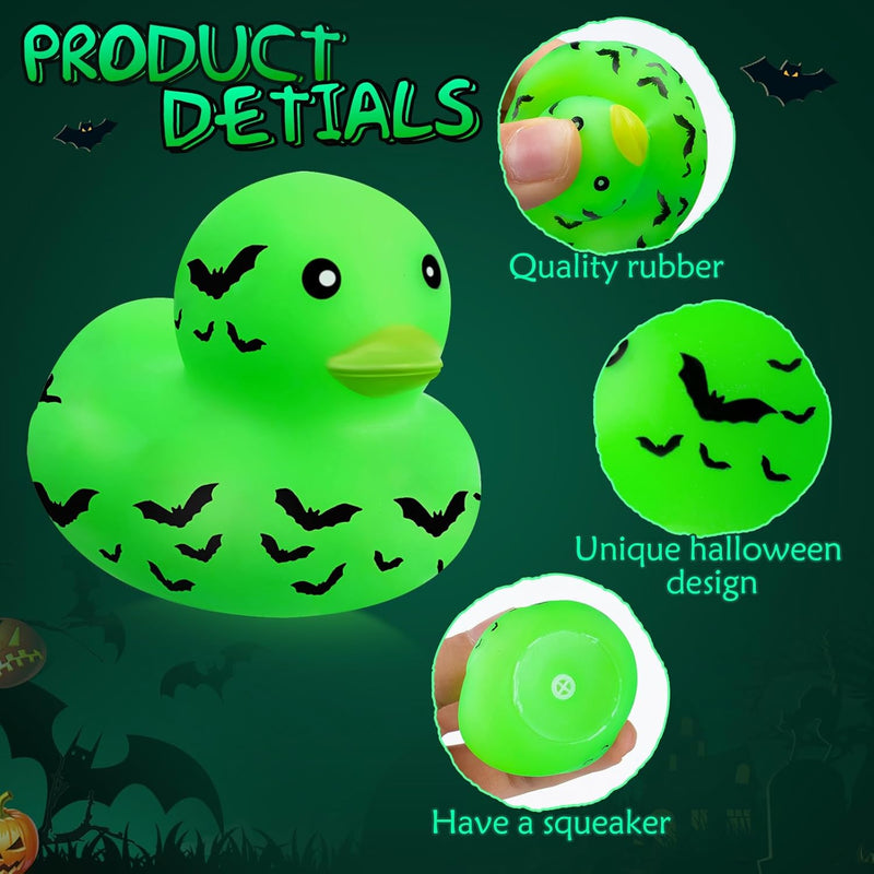 Jenaai Halloween Mini Glow in The Dark Ducks Light up Rubber Duckies, 6 Styles, Assorted Trick or Treat Tiny Float Squeak Bathtub Toys for Kid Birthday Baby Shower Pool Valentine Prize Reward (48)