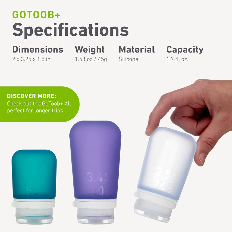 humangear GoToob, Small Parent, Humangear Gotoob+ Silicone Travel Bottle With Locking Cap, Small (1.7oz)