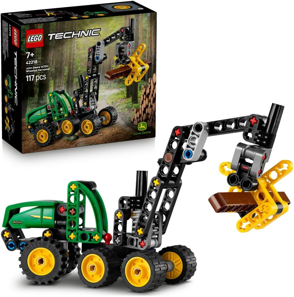 Technic John Deere 1470H Wheeled Harvester - Construction Vehicle Toy - STEM Model Kit w/a Rotating Boom & Working Claw - Gift for 7+ Year Old Boys - 42218