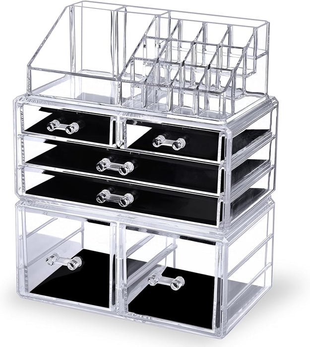 MOSIKER Acrylic 6 Drawers Makeup Organizer for Vanity,Clear Large Stackable Cosmetic Jewelry Storage Box for Bathroom