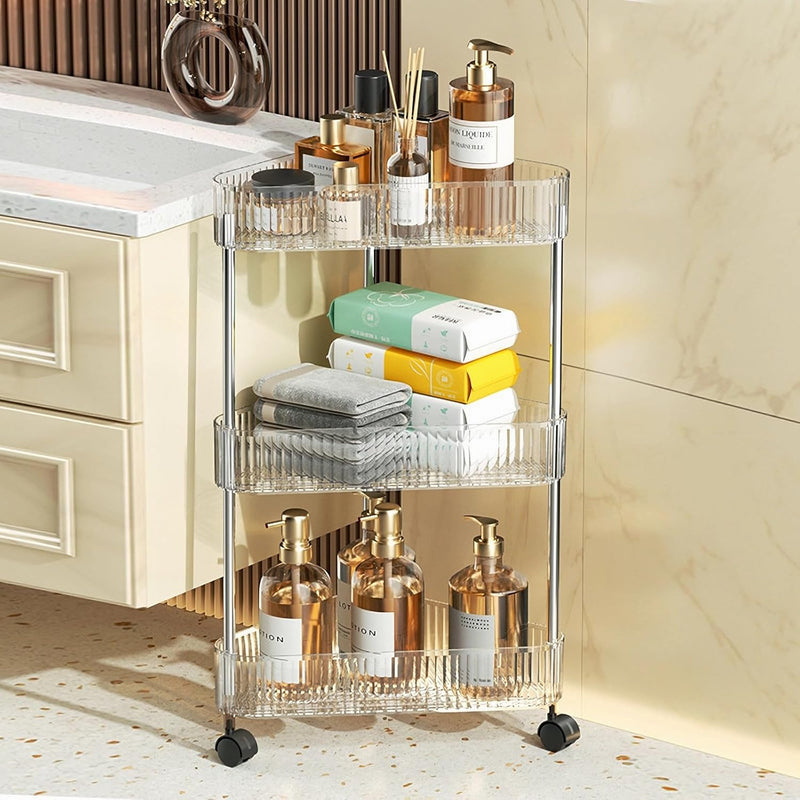 U-HOOME 3-Tier Clear Bathroom Storage Cart with Wheels, Modern Style Corner Shelf Organizer, Shower Caddy