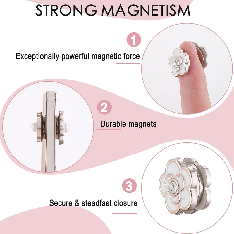 Hijab Magnetic Pins 8Pcs Small Flower No-Snag Multi-Use Pinless Safety Button with Magnets for Women Girls Clothes Hat Decor