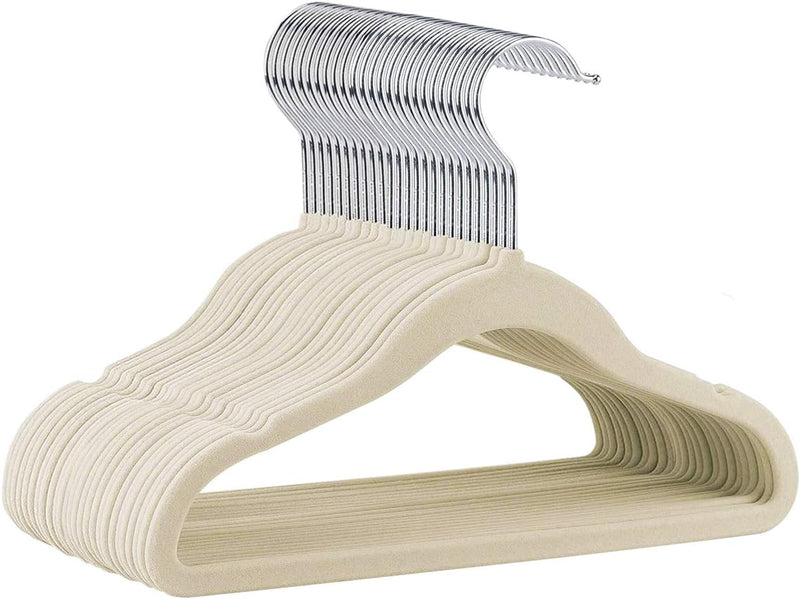 ManGotree 30 Pack 11inch Baby Clothes Hangers, Velvet Kids Toddlers Coat Hangers with Ultra Thin & Non-Slip Design (Beige)