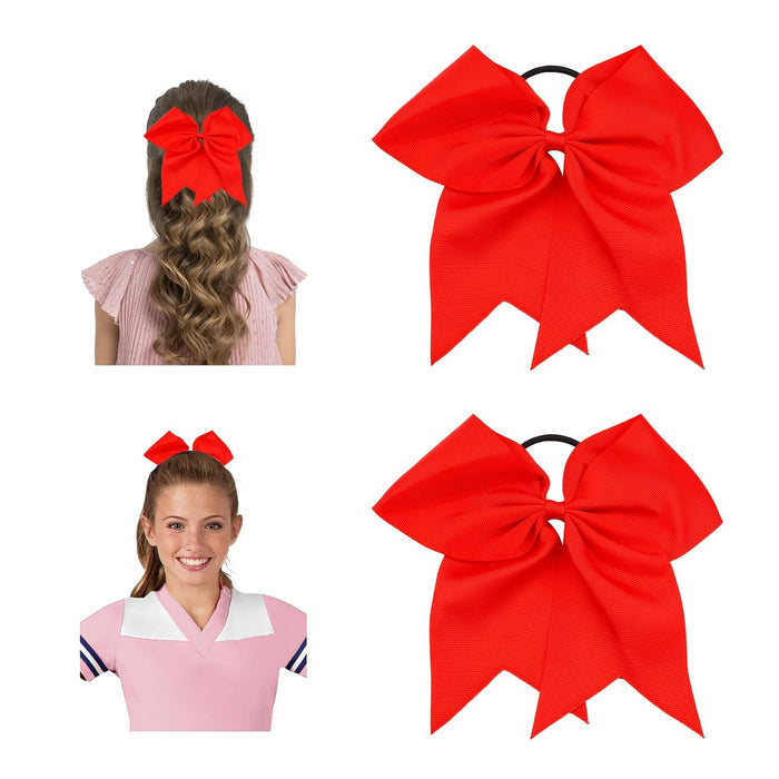 2 Pcs White 8 Inch Large Ponytail Holder Bows - Softball & Cheerleading Hair Scrunchies for Girls, Perfect Cheerleader Hair Accessories (1 Count (Pack of 2),red)
