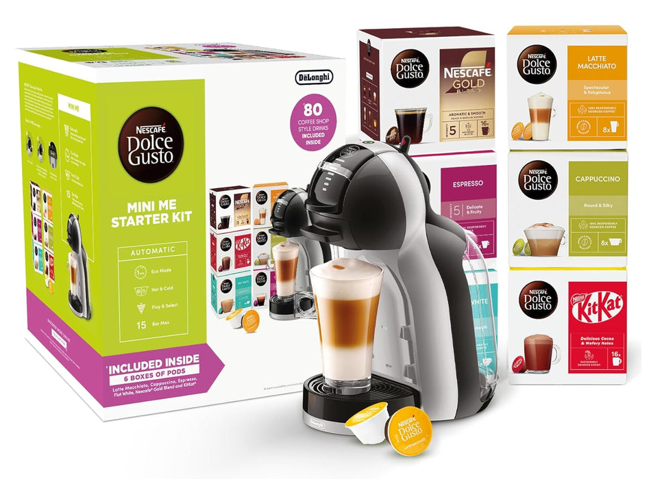 Nescafe Dolce Gusto De'Longhi Mini Single Serve Capsule Coffee Machine Starter Kit, EDG155. BG, Black & Grey