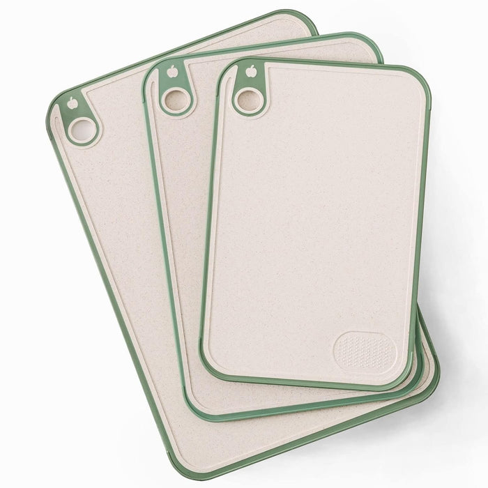X spring Kitchen Chopping Board, Wheat Straw Cutting Board Set of 3, Non-Slip Cutting Sheets, Tool Kitchen Cook Supplies, Strap Hole Easy Hanging, Kitchen Cutting Board Set for Meat, Veggies, Fruits