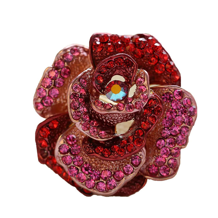 Tazweeq Brooch Pin Women's Rhinestones Breastpin for Wedding/Banquet/Bouquet, Red Rose Rhinestone Brooch, Flower Series Corsage Jewelry