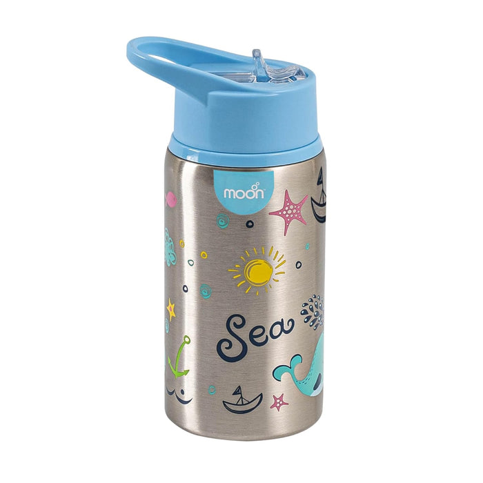 The Moon Brand Single Wall Stainless Steel Sipper Bottle 530ml BPA Free Lid, Easy Siping Lightweight for Kids – Portable- Large Capacity Indoor/Outdoor Spill Proof, Break Resistant - Blue