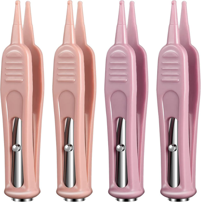 Azonee 4 Pieces Infant Nose Cleaning Tweezer with LED Light, , Safe and Effective Booger Plier for Infant Nose Cleaning, Round-Head Clip Care for Ear Nose Navel, Relieves Stuffy Nose