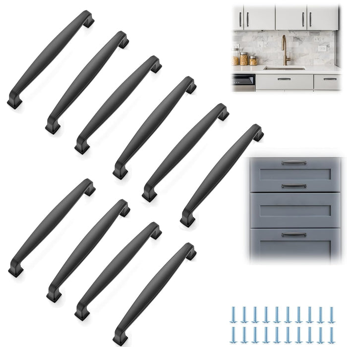 ELECDON 10 Pcs Kitchen Cabinet Handles, Solid Cabinet Pulls Cabinet Hardware 5 inch Hole Center Matte Black Drawer Pulls for Cupboard Drawer Handles (Black)