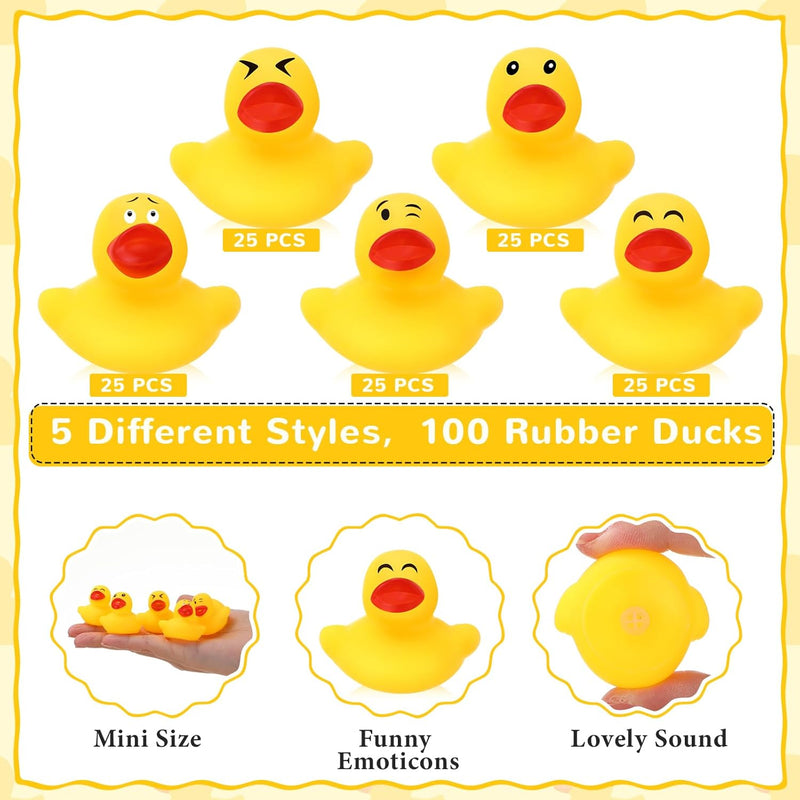 HyDren 100 Pcs Rubber Ducks Mini Ducks Bulk Bath Toys Yellow Cruise Ducks Bathtub Toys Float Ducks Baby Shower for Car Bathtub Classroom Exchange Prizes Treat Supplies Goodie Bag Fillers(Classic)
