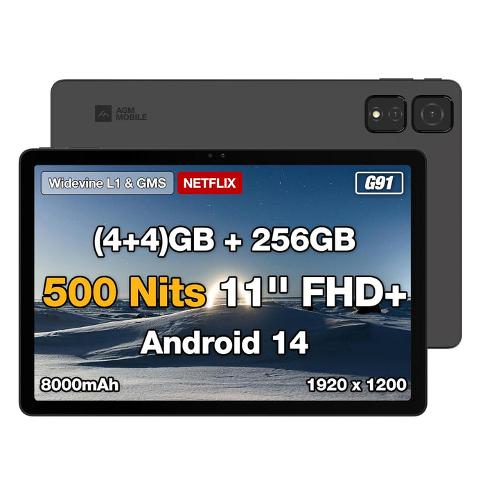 AGM PAD T2 Tablet Android 14, MTK G91 Octa-Core, FHD 1920x1200 Display, 4GB RAM, 256GB ROM (TF 512GB),GPS/Type-C/8000mAh Battery/Dual SIM 4G LTE/5G Hz WIFI/Face ID