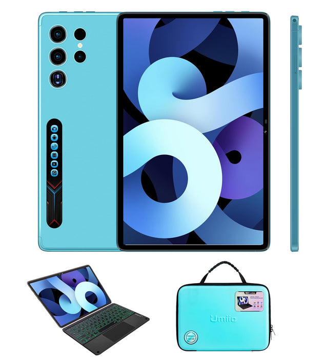 Smart Tablet S24 Ultra Tablet with Keyboard/Case and EWB Handbag, 10.1-inch HD Display, 12GB RAM 512GB ROM, Dual Camera, SIM 5G Network Android WiFi GPS Slim Tab (Blue)