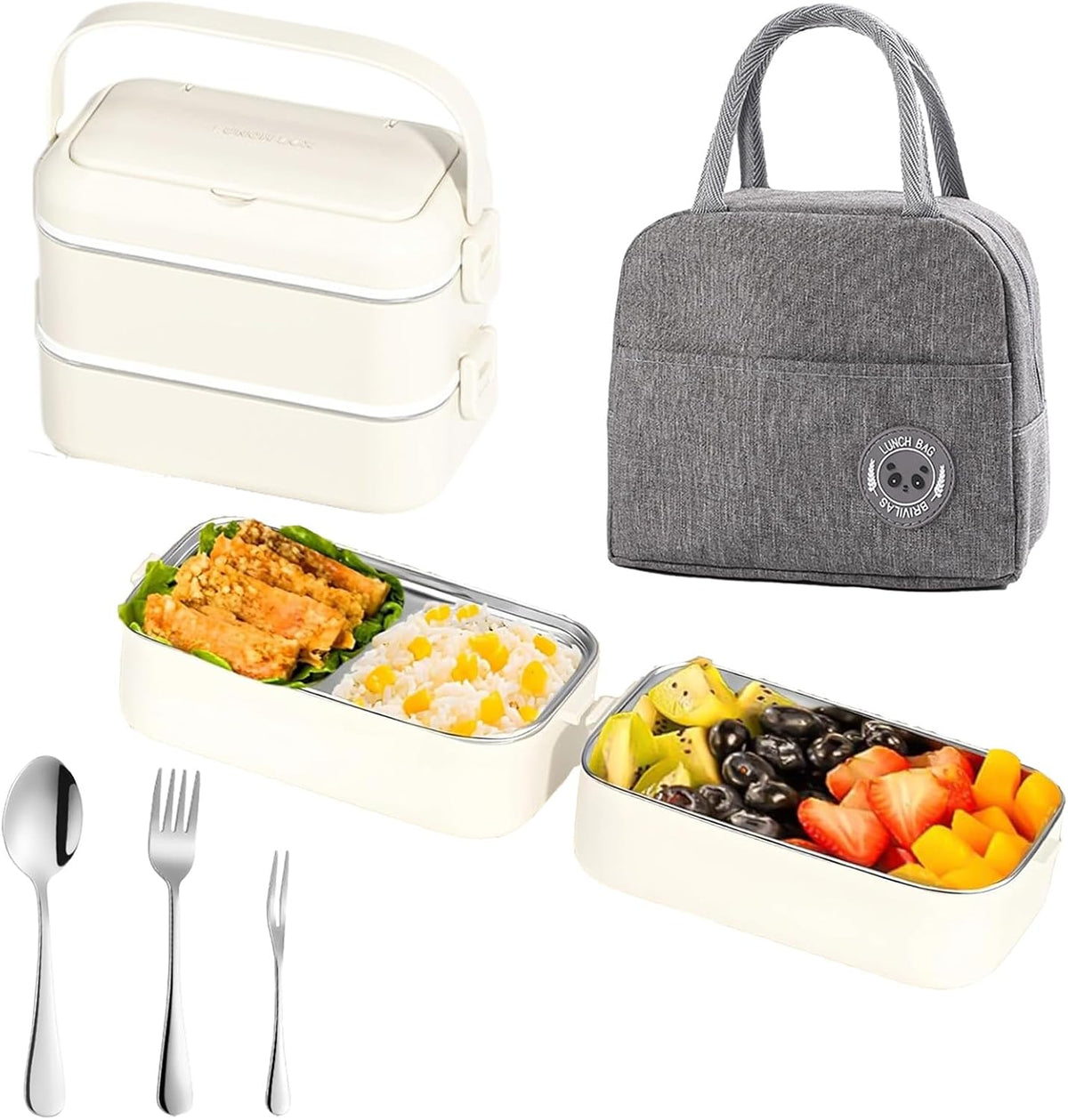 304 Stainless Steel Lunch Box for Adults & Kids - 1400ml Leakproof Bento Box with Insulated Bag & Cutlery Set, 2-Layer Microwave Safe Stackable Food Container for Office, School & Picnic – image 1