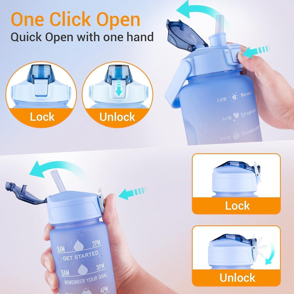 3Pcs Water Bottles (2L+900ml+300ml),Time Marked Motivational Sporty Designs, Leak Proof, BPA Free for Adults Kids Office Gym Exercise and Protein shakes