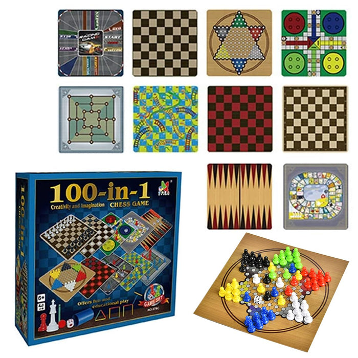 ECVV 100 in 1 Classic Games Compendium of Classic Family Board Games - Includes Chess, Draughts, Ludo Snake and Ladders, Fun & Educational Play