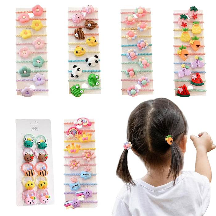 Baby Girls Hair Ties, 60 Pcs Cute Cartoon Elastic Hair Bands Ponytail Holders Animals Flower Multi-color Hair Bobbles Hair Accessories for Girls Infants Toddlers Kids Children (Multi-colored)
