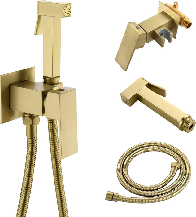Azonee Handheld Bidet Sprayer, Warm Water Bidet Sprayer for Toilet with Hot and Cold Brass Rough-in Valve, Square Stainless Steel Handheld Bidet Attachment Set for Feminine, Pets and Baby Diaper Wash