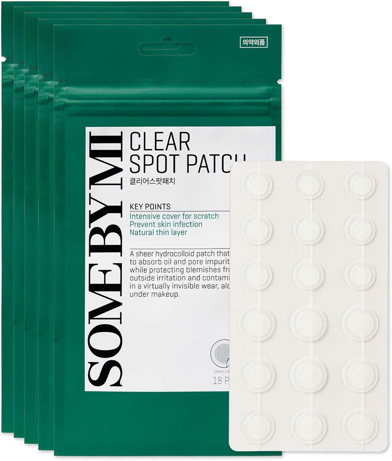 SOME BY MI 30 Days Miracle Clear Spot Patch - Pack of 5, 90 Counts, 2 Size(10mm 45Counts, 12mm 45Counts) - Invisible Hydrocolloid Skin Trouble and Pimple Patch with No Irritation - Korean Skin Care