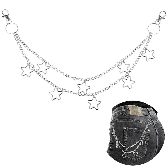Vintage Pants Chain Belt for Women and Men, Star Layered Waist Chain with Rock Wallet Design, Jean Pocket Body Accessories