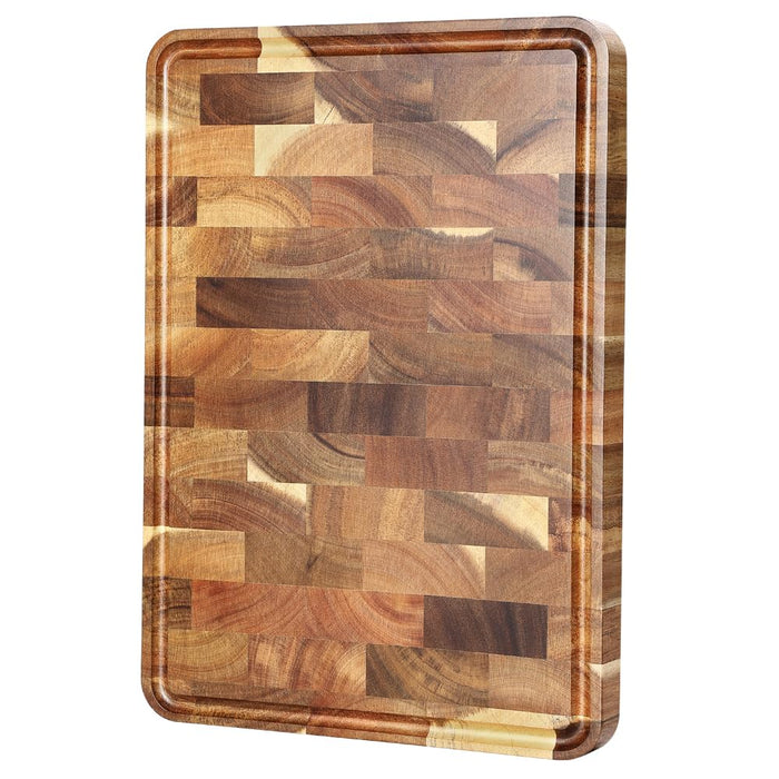 XINZUO End Grain Cutting Board, Acacia Wood, Easier grip for carrying and serving, Beautiful and not easy to crack, Moisture-proof and bacteria-free, Size 35 * 25 * 2.6cm (XHCB-XSM-02)