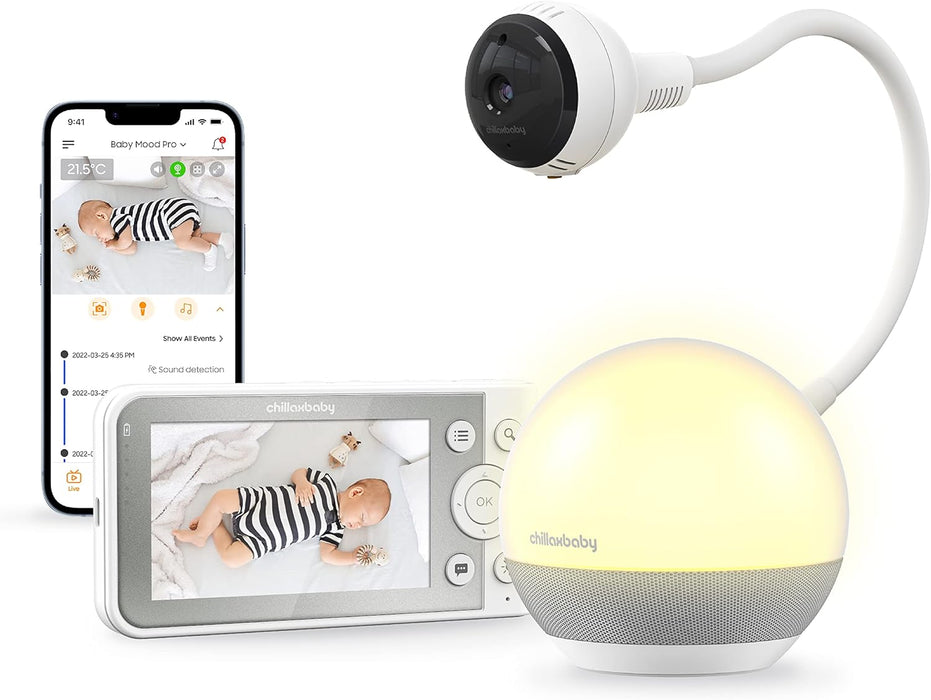Chillaxbaby - Baby Mood Pro - WiFi Streaming 2-Way Talk 4.3" Baby Monitor and 360 Gooseneck Secured FHD Camera(1080p) with Mood Light Audio Soother-Powered by 5GenCare