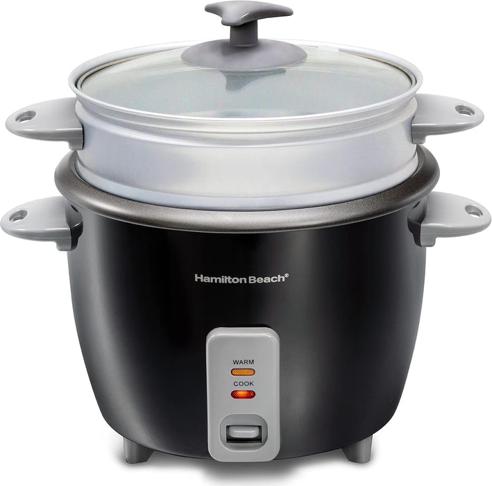 Hamilton Beach 1.5L Rice Cooker and Steamer, 16 cups cooked (8 cups uncooked) rice capacity, removable easy to clean non-stick pot, One-touch healthy cooked meals, 500W, Black, 37517-ME