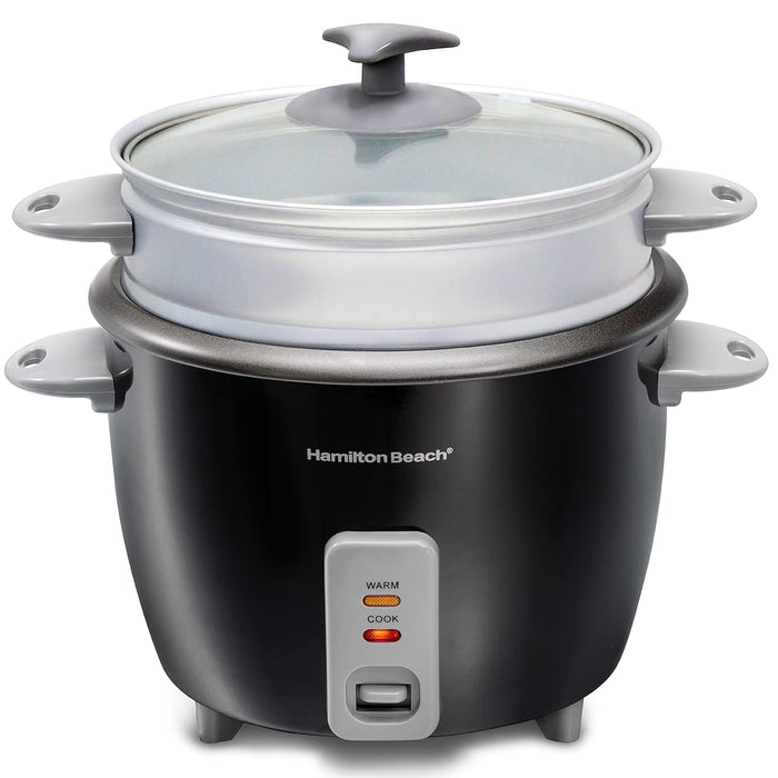 Hamilton Beach 1.5L Rice Cooker and Steamer, 16 cups cooked (8 cups uncooked) rice capacity, removable easy to clean non-stick pot, One-touch healthy cooked meals, 500W, Black, 37517-ME