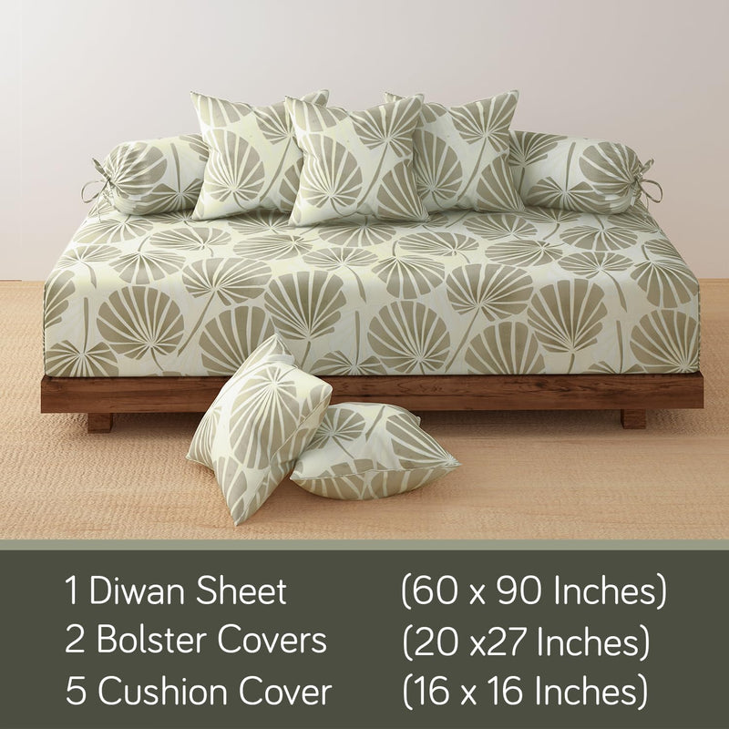 HOKIPO Cotton Feel Brushed Microfiber 145 GSM Printed 8 Pcs Diwan Set with 1 Bedsheet 60x90 Inches|2 Bolster Covers 20x27 Inches|5 Pillow Covers 16 Inches (D5-IN-778), Multicolor