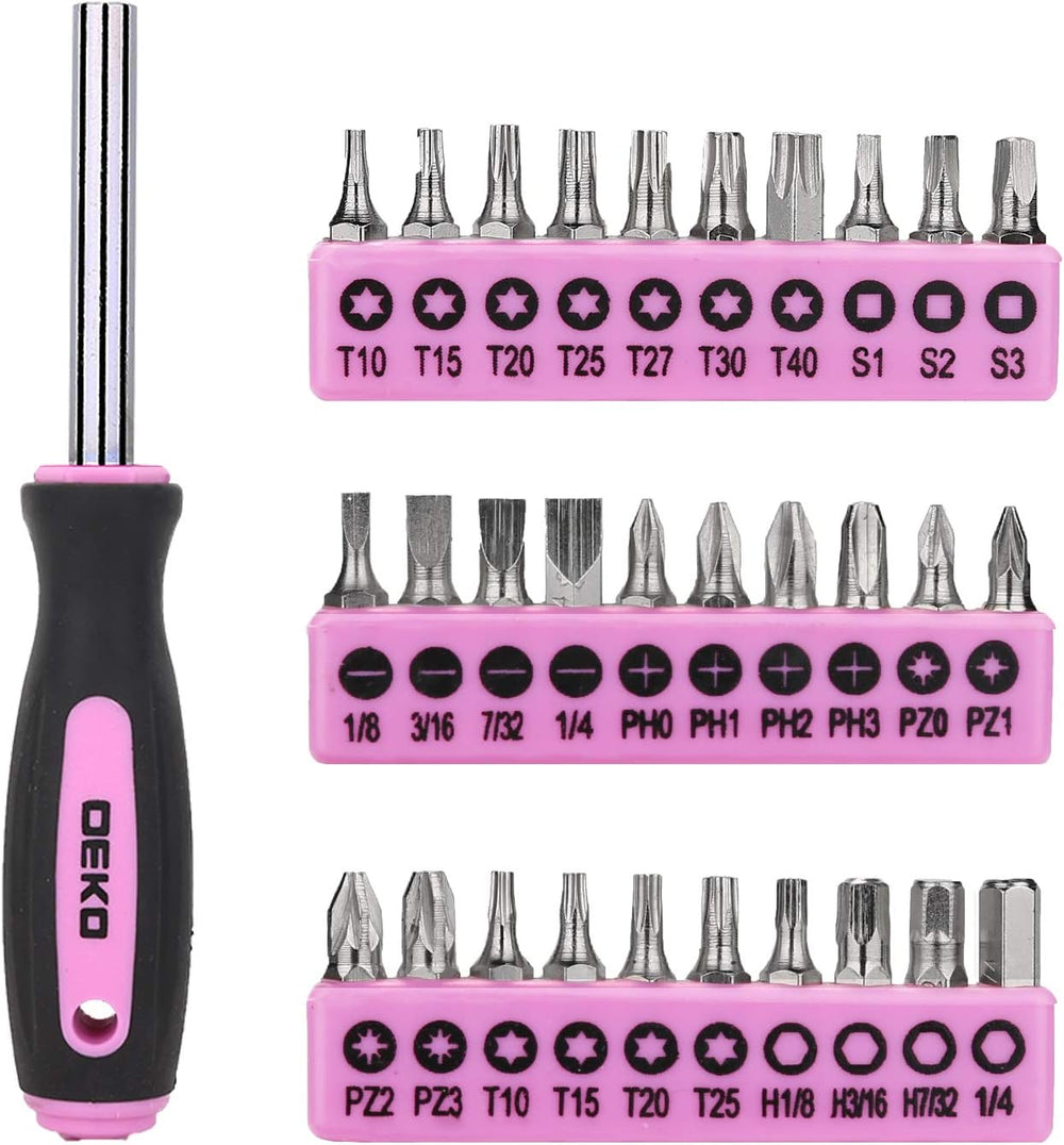 DEKO Pink Tool Set 110 Piece Household Tool Kit,Ladies Portable Tool Set with Easy Carrying Pouch, Perfect for DIY Projects, Home Maintenance