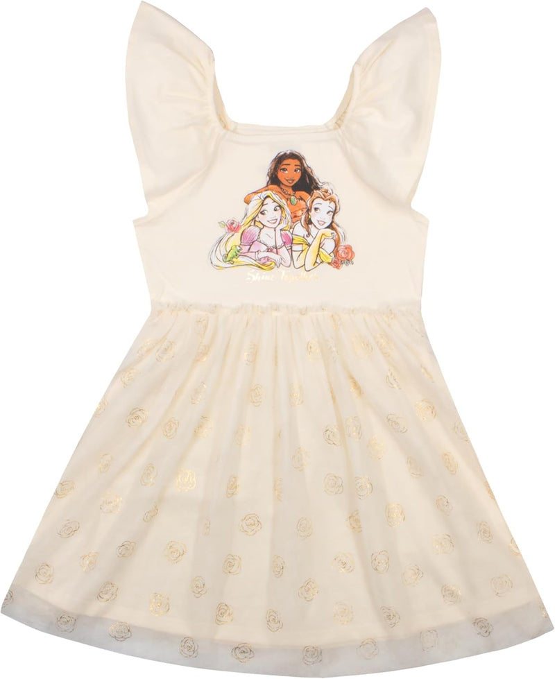 Disney Princesses and Minnie Mouse Girls Tutu Dress Princess Moana Rapunzel Belle Flutter Sleeve Dress for Girls