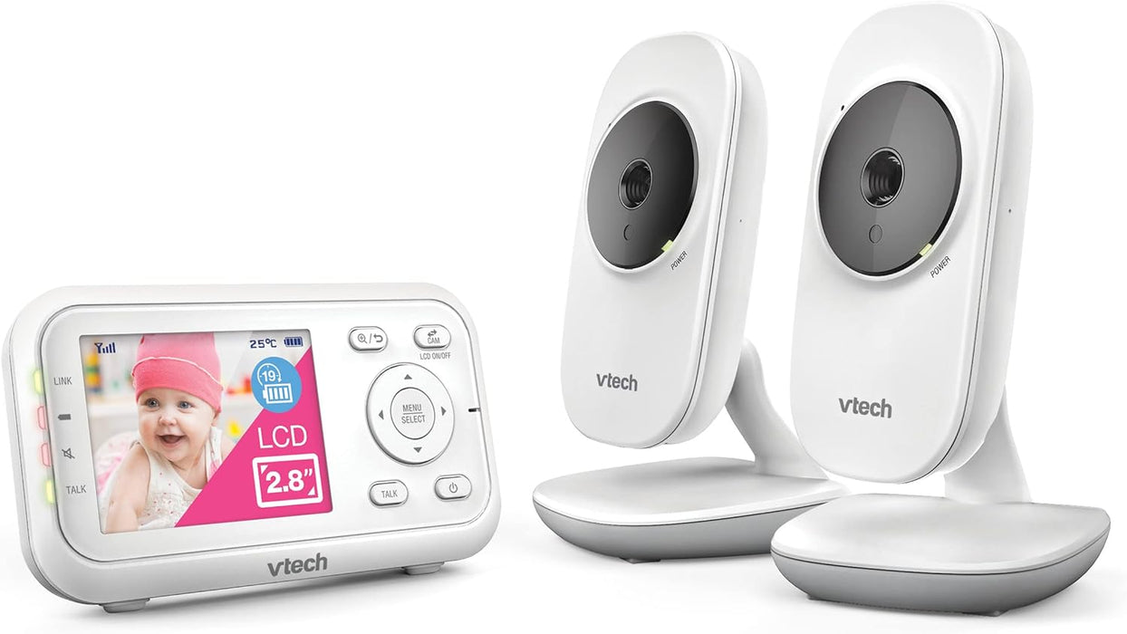 VTech VM3250 Video Baby Monitor with Camera,300m Long Range, Baby Monitor with 2.8" LCD Screen,Up to 19-hr Video Streaming,Night Vision,Secured Transmission,Temperature Sensor,Soothing Sounds,2X Zoom