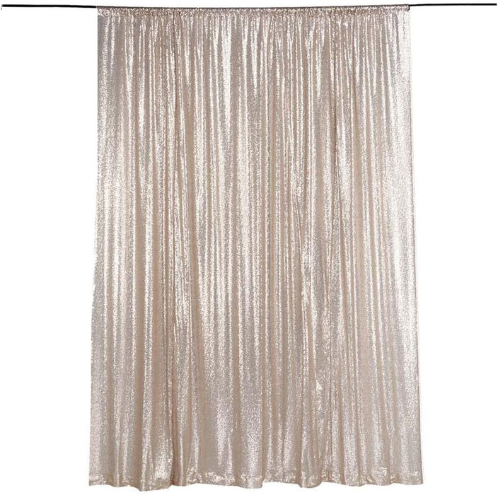LQIAO 2 Panels Light Gold Sequin Backdrop Glitter Fabric for Wedding Birthday Parties Shimmer Wall-2x8ft