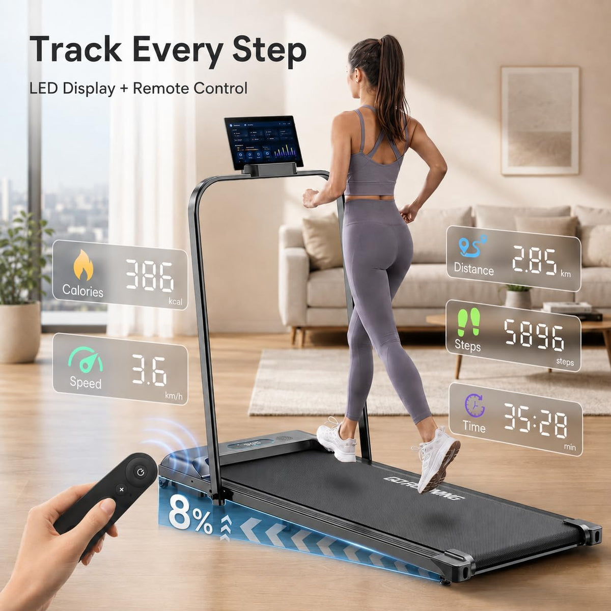 Wemart Walking Pad, Folding Treadmill 2 in 1 Under Desk Treadmill of Compact Space, 2.5HP Quiet Desk Treadmill with Remote Control & LED Display, Installation-Free – image 3