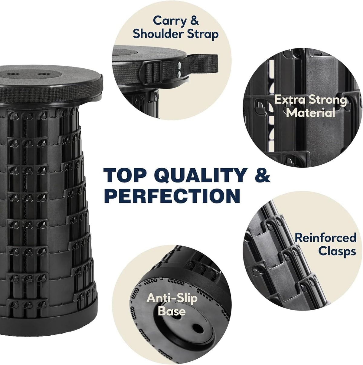 SKY-TOUCH Portable Telescopic folding Camping Stool,Load 400lbs, Retractable Adjustable Height Collapsible Stool, Lightweight Plastic Stool Indoor Outdoors Camping Hiking Travel BBQ Fishing (Black) – image 5