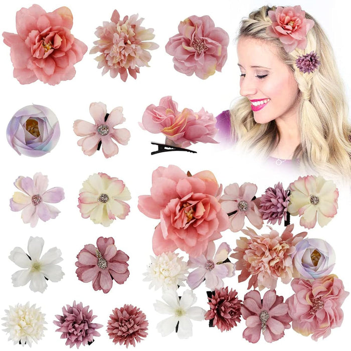 Tazweeq 12 Pieces Bohemian Flowers Hair Clips for Women Girls, Flower Hair Accessories Hawaiian Boho Hairclip for Girls, Silk Flower Hair Clips for Beach Party.