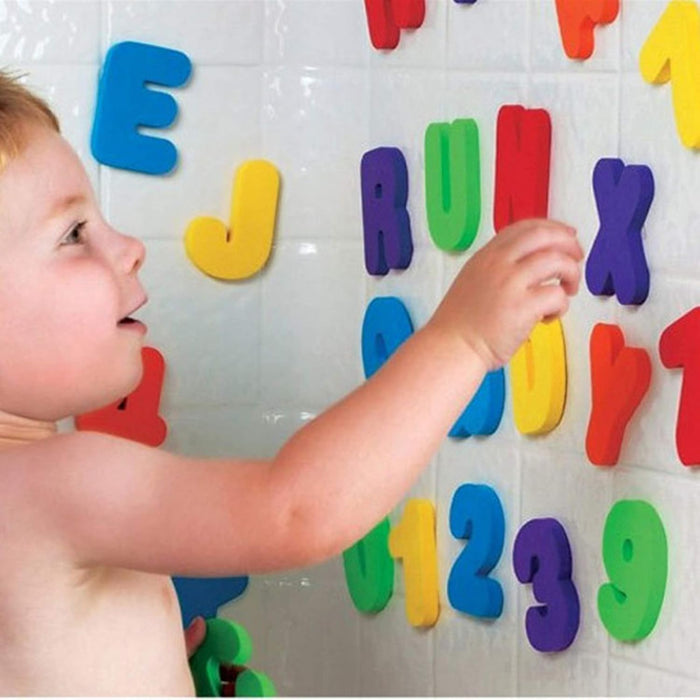 KASTWAVE Bath Toys Organizer + 36 Soft Foam ABC 123 Letters & Numbers Bathroom Alphabet Baby Toys for Early Learning Foam Letters and Quick Dry Storage Net Bag
