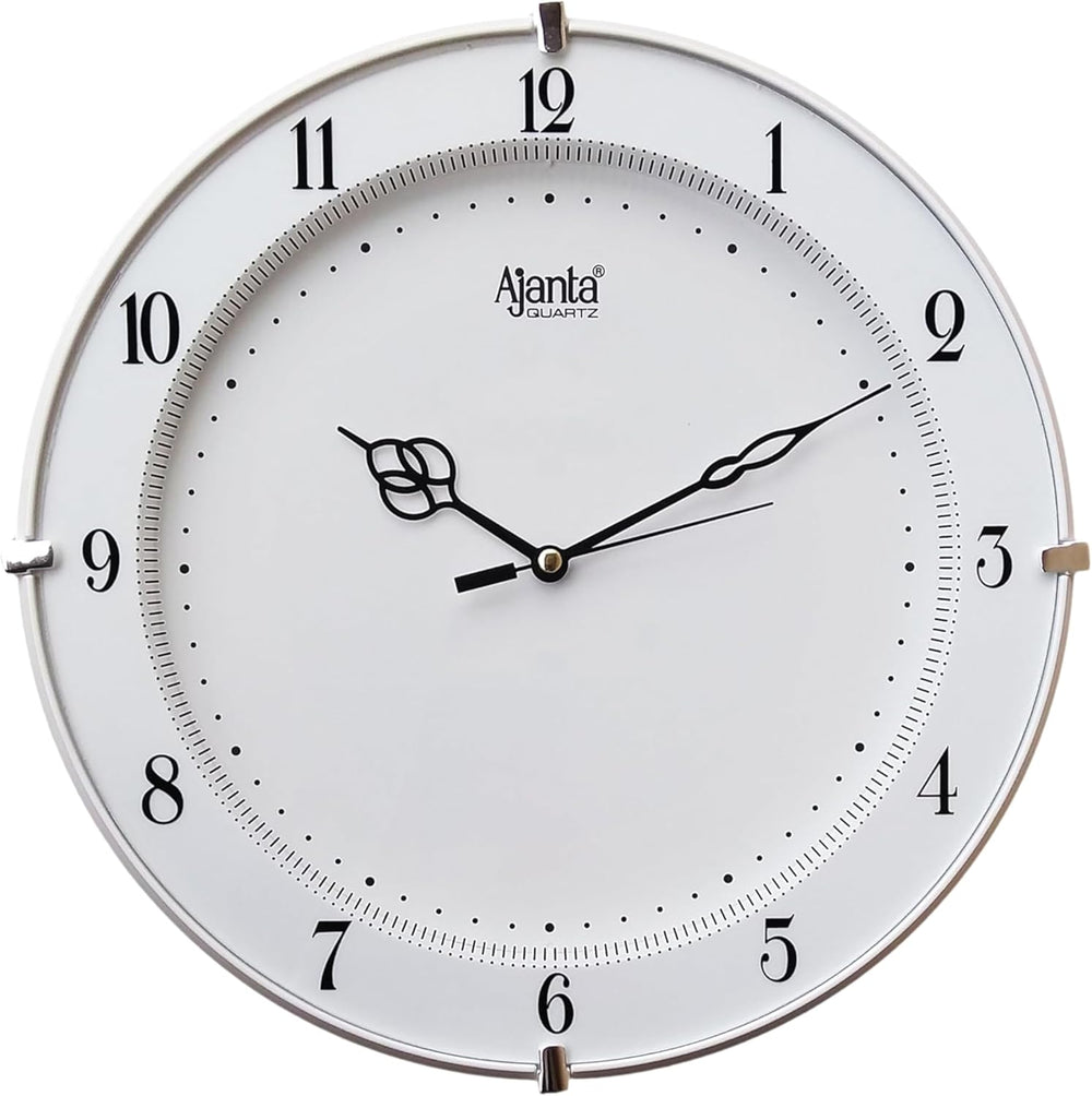 Ajanta Plastic Step Movement Round Wall Clock (White, 19 cm x 19 cm x 3.6 cm)