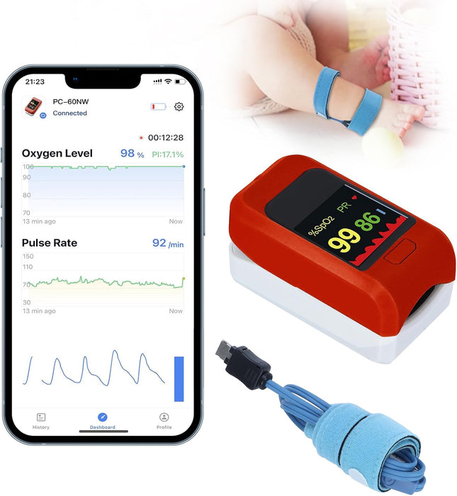 TATOAOWAW Baby Oxygen Monitor with Bluetooth App, Tracks Baby's Heart Rate, O2, Sleep Monitor, Adjustable Foot Band for 0-36 Months Infant