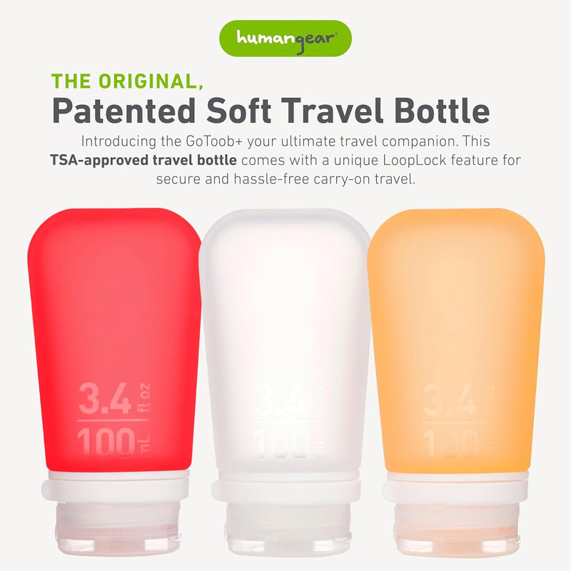 humangear Gotoob+ Silicone Travel Bottle with Locking Cap, 3-Pack, Large (3.4oz)
