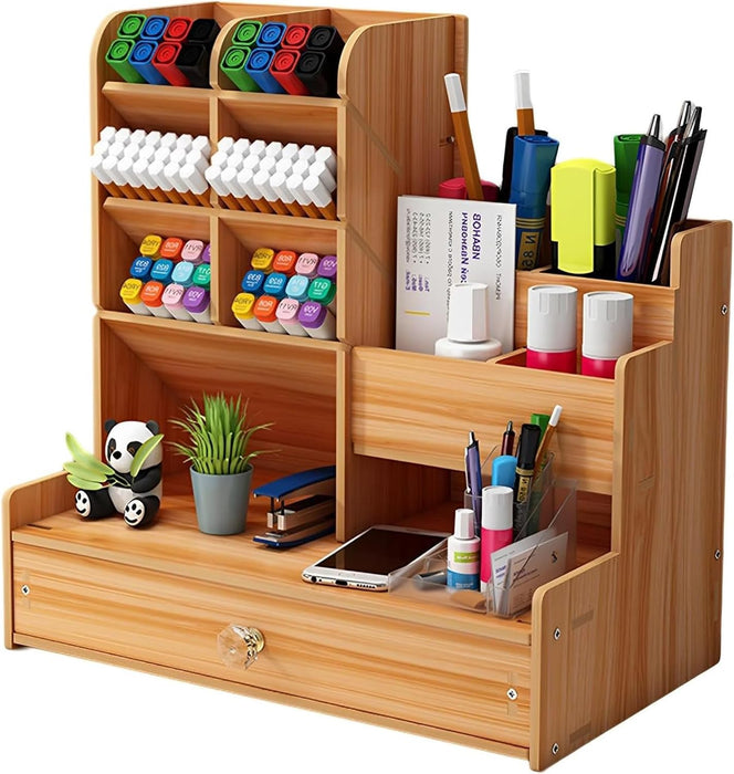 Excefore Desk Organizers Office Storage Supplies, Pen Holder Accessories for Pencil Marker - Wooden Desktop Stationary Organization for Office Decor - Art Supply Desk Caddy for Classroom School Home