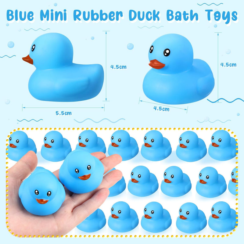 Hungdao 24 Pieces 2 Inch Mini Rubber Duck Bath Toys Squeaky Rubber Ducks Float Bathtub Ducks for Baby Shower Birthday Party Favors Classroom Carnival Prizes Car Decor Supplies (Blue)