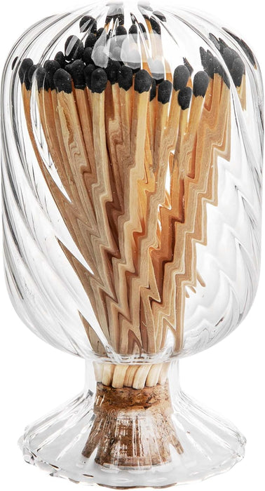 Tazweeq Helix Shaped Match Holder, 3.5 Inch Glass Matches Cloche, Upside Down Match Holder Jar for Scented Candle on Dining Table, Fireplace, Bathroom Decoration