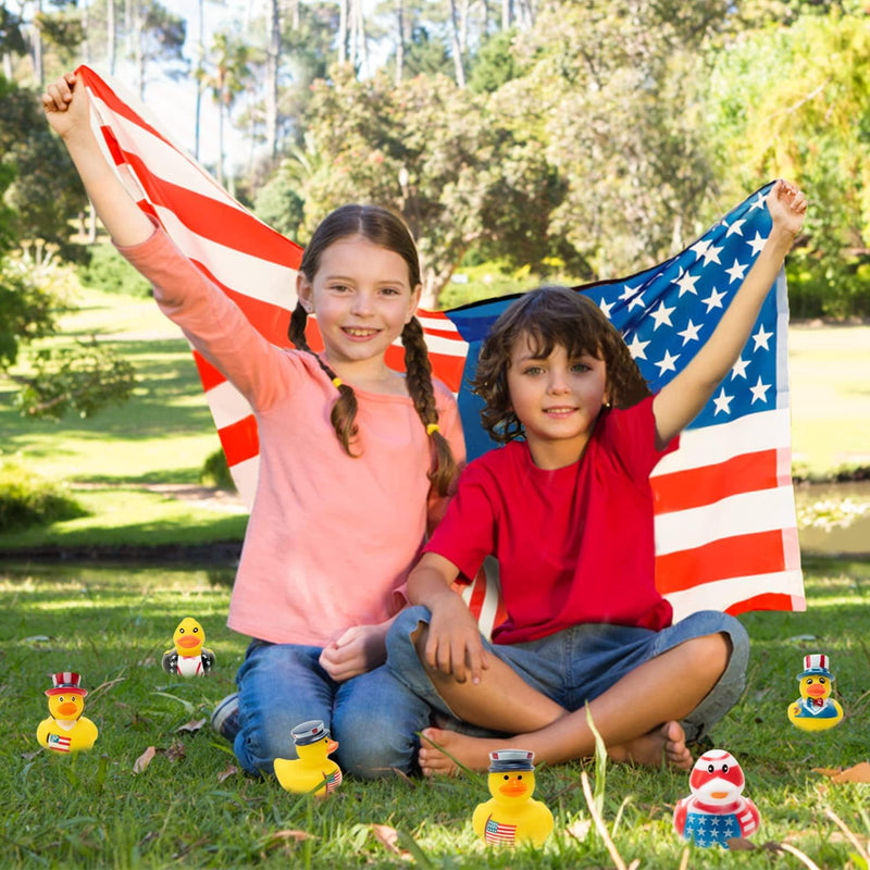 Haooryx 20Pcs Presidents' Day Rubber Duckies Toys, Novelty Funny Squeeze Ducks Fourth of July Party Supplies Red Blue White Bathtub Duck Toys Baby Shower Float Ducky Independence Day Gift Class Reward