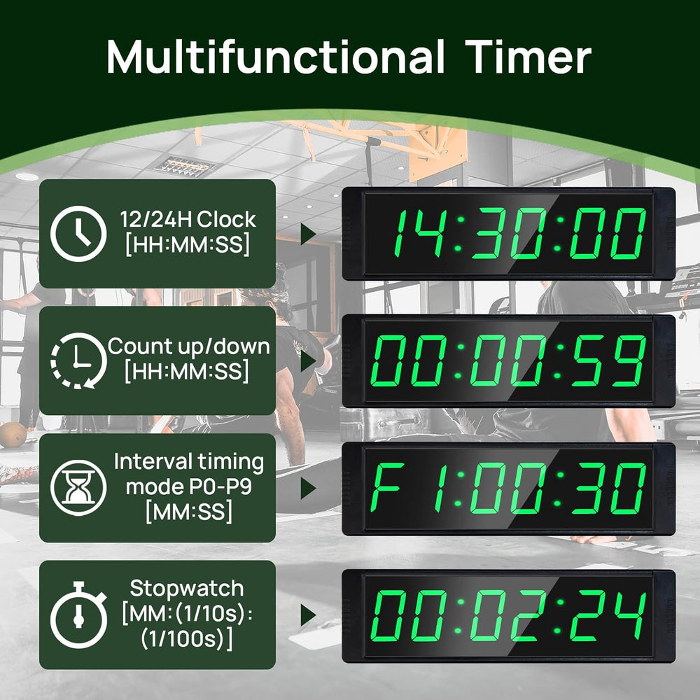 Yz Gym Clock For Home With Start/Stop Button, Interval Timer Workout, Stopwatch/Countdown Remote, 12/24H Digital Wall Clock, Portable Accessories