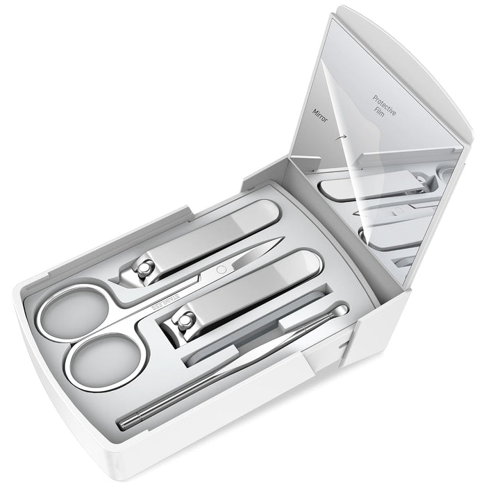 Azonee Stainless Steel Nail Clipper Kit, Personal Nail Care Tool Set, 5-Piece Nail Care Kit, Nail Clippers, Nail File, Eyebrow Trimming Scissors and Ear Pick, Nail Clipper Kit for Travel or Home
